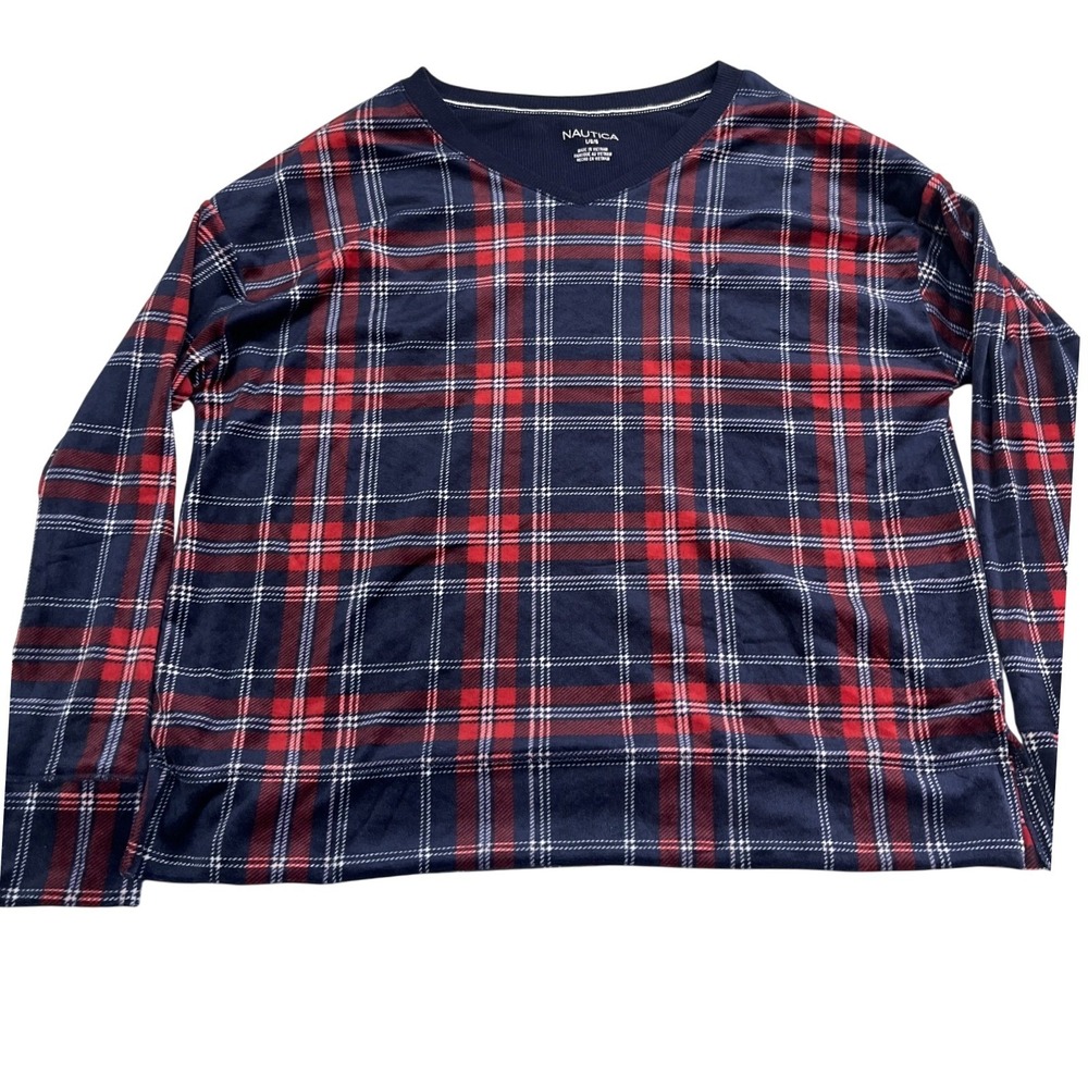 Nautica plaid v-neck sweater size Large blue/red pullover